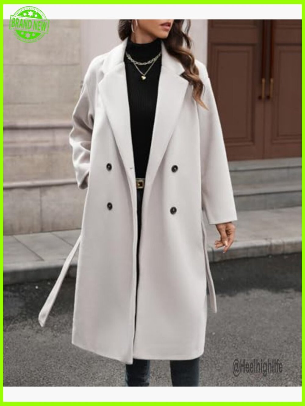 Double Breasted Wool Coat Long Oversized Peacoat - Picture 3 of 6